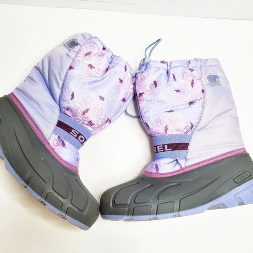 Sorel Cub Bear Winter Waterproof Snow Boots Purple Blue Grey Size 6